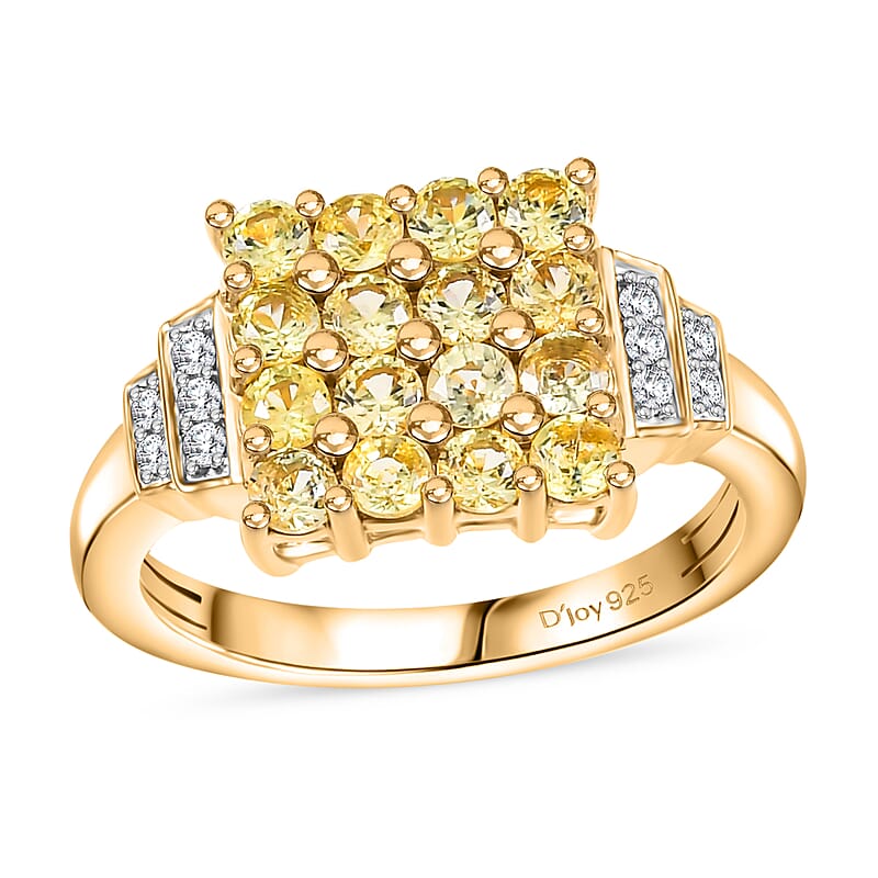 D'Joy Madagascar Yellow Sapphire and White Zircon 1.60 ctw Sunbeam Mosaic Ring in 18K Vermeil Yellow Gold Over Sterling Silver (Size 9.0)