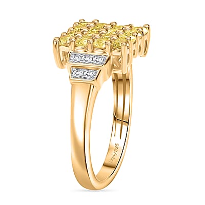 D'Joy Madagascar Yellow Sapphire and White Zircon 1.60 ctw Sunbeam Mosaic Ring in 18K Vermeil Yellow Gold Over Sterling Silver (Size 9.0)