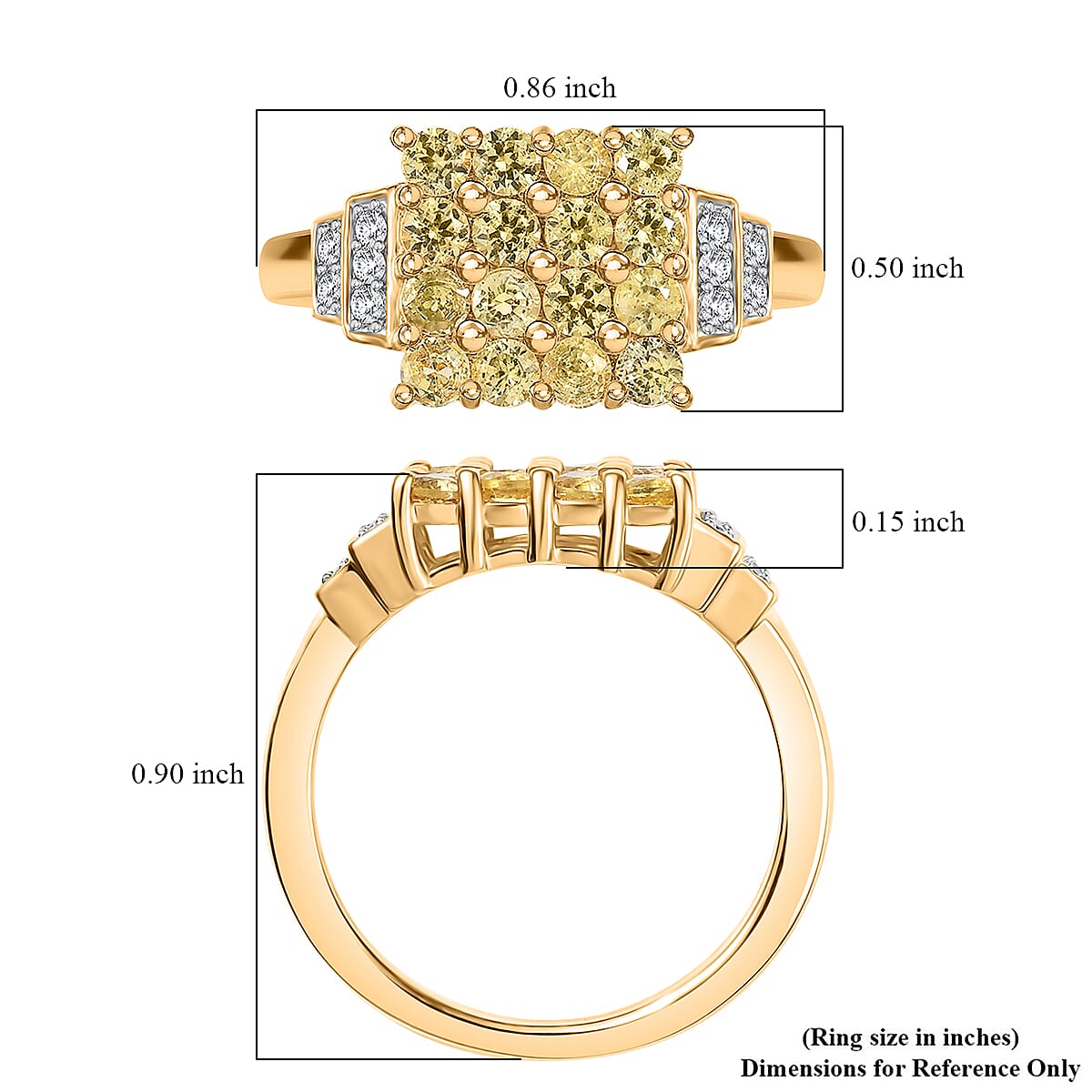D'Joy Madagascar Yellow Sapphire and White Zircon 1.60 ctw Sunbeam Mosaic Ring in 18K Vermeil Yellow Gold Over Sterling Silver (Size 9.0)