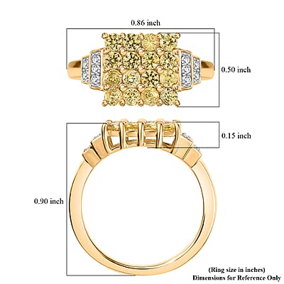 D'Joy Madagascar Yellow Sapphire and White Zircon 1.60 ctw Sunbeam Mosaic Ring in 18K Vermeil Yellow Gold Over Sterling Silver (Size 9.0)