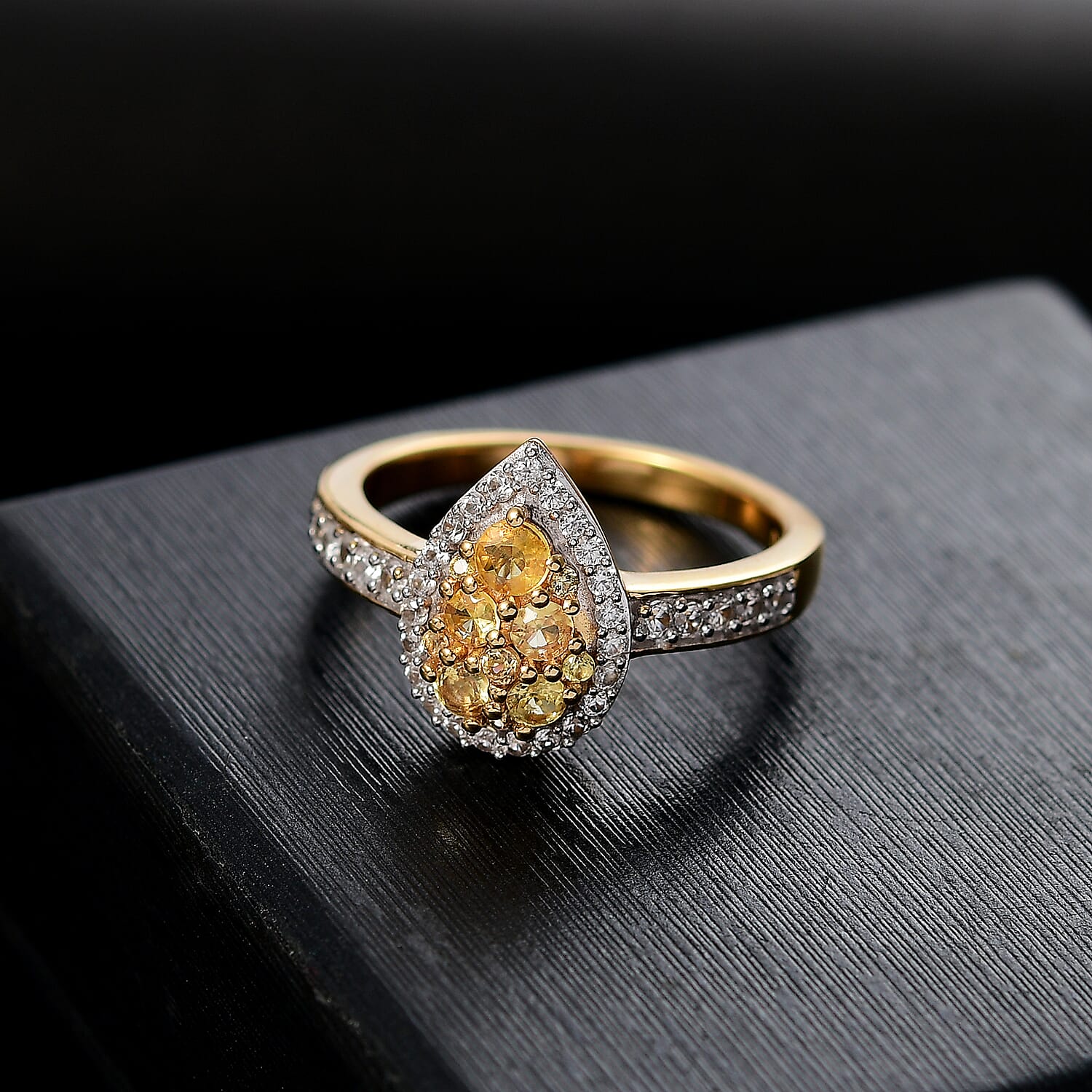 D'Joy Madagascar Yellow Sapphire and White Zircon 1.15 ctw Dew Drop Ring in 18K Vermeil Yellow Gold Over Sterling Silver (Size 10.0)