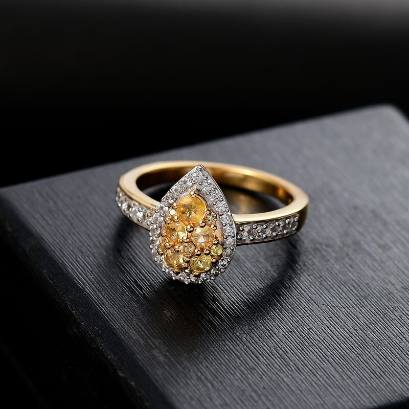 D'Joy Madagascar Yellow Sapphire and White Zircon 1.15 ctw Dew Drop Ring in 18K Vermeil Yellow Gold Over Sterling Silver (Size 10.0)