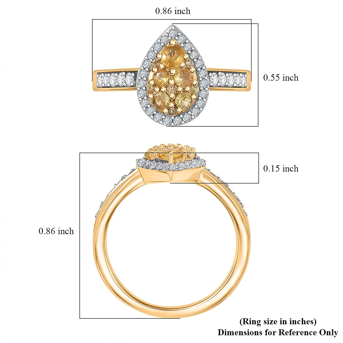 D'Joy Madagascar Yellow Sapphire and White Zircon 1.15 ctw Dew Drop Ring in 18K Vermeil Yellow Gold Over Sterling Silver (Size 10.0)