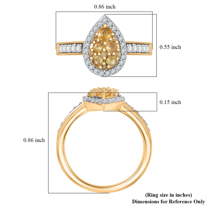D'Joy Madagascar Yellow Sapphire and White Zircon 1.15 ctw Dew Drop Ring in 18K Vermeil Yellow Gold Over Sterling Silver (Size 10.0)