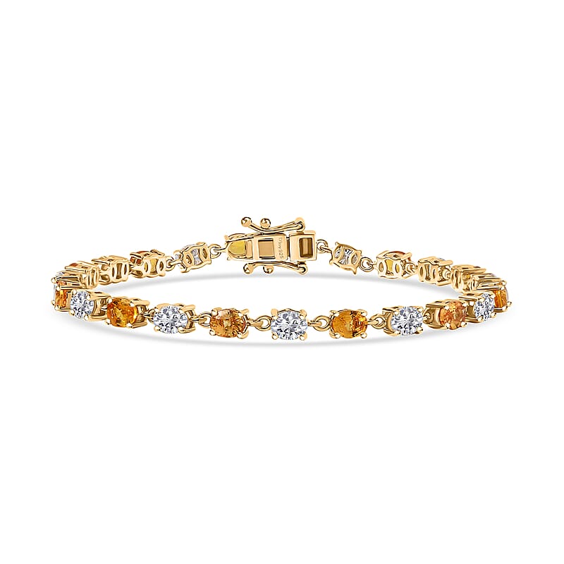 D'Joy Premium Madagascar Yellow Sapphire and Moissanite 8.00 ctw Celestial Harmony Bracelet in 18K Vermeil Yellow Gold Over Sterling Silver (6.50 In)