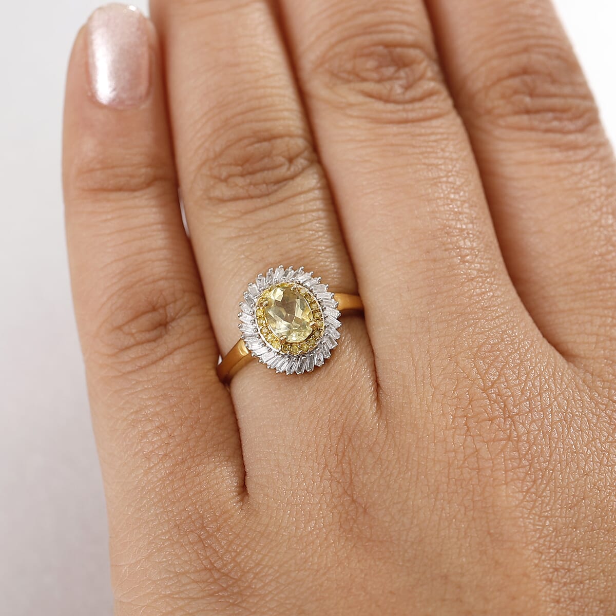D'Joy Premium Madagascar Yellow Apatite, Natural Yellow and White Diamond 1.20 ctw Spirit of the Sea Ring in 18K Vermeil Yellow Gold Over Sterling Silver (Size 10.0) image number 2