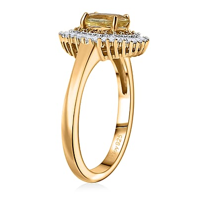 D'Joy Premium Madagascar Yellow Apatite, Natural Yellow and White Diamond 1.20 ctw Spirit of the Sea Ring in 18K Vermeil Yellow Gold Over Sterling Silver (Size 10.0)