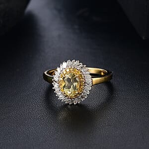 D'Joy Premium Madagascar Yellow Apatite, Natural Yellow and White Diamond 1.20 ctw Spirit of the Sea Ring in 18K Vermeil Yellow Gold Over Sterling Silver (Size 5.0)