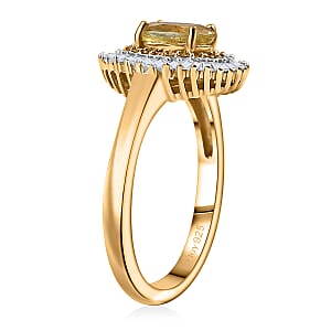 D'Joy Premium Madagascar Yellow Apatite, Natural Yellow and White Diamond 1.20 ctw Spirit of the Sea Ring in 18K Vermeil Yellow Gold Over Sterling Silver (Size 5.0)