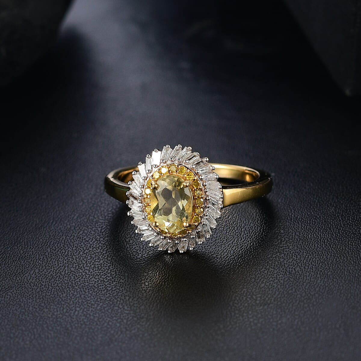D'Joy Premium Madagascar Yellow Apatite, Natural Yellow and White Diamond 1.20 ctw Spirit of the Sea Ring in 18K Vermeil Yellow Gold Over Sterling Silver (Size 7.0) image number 1