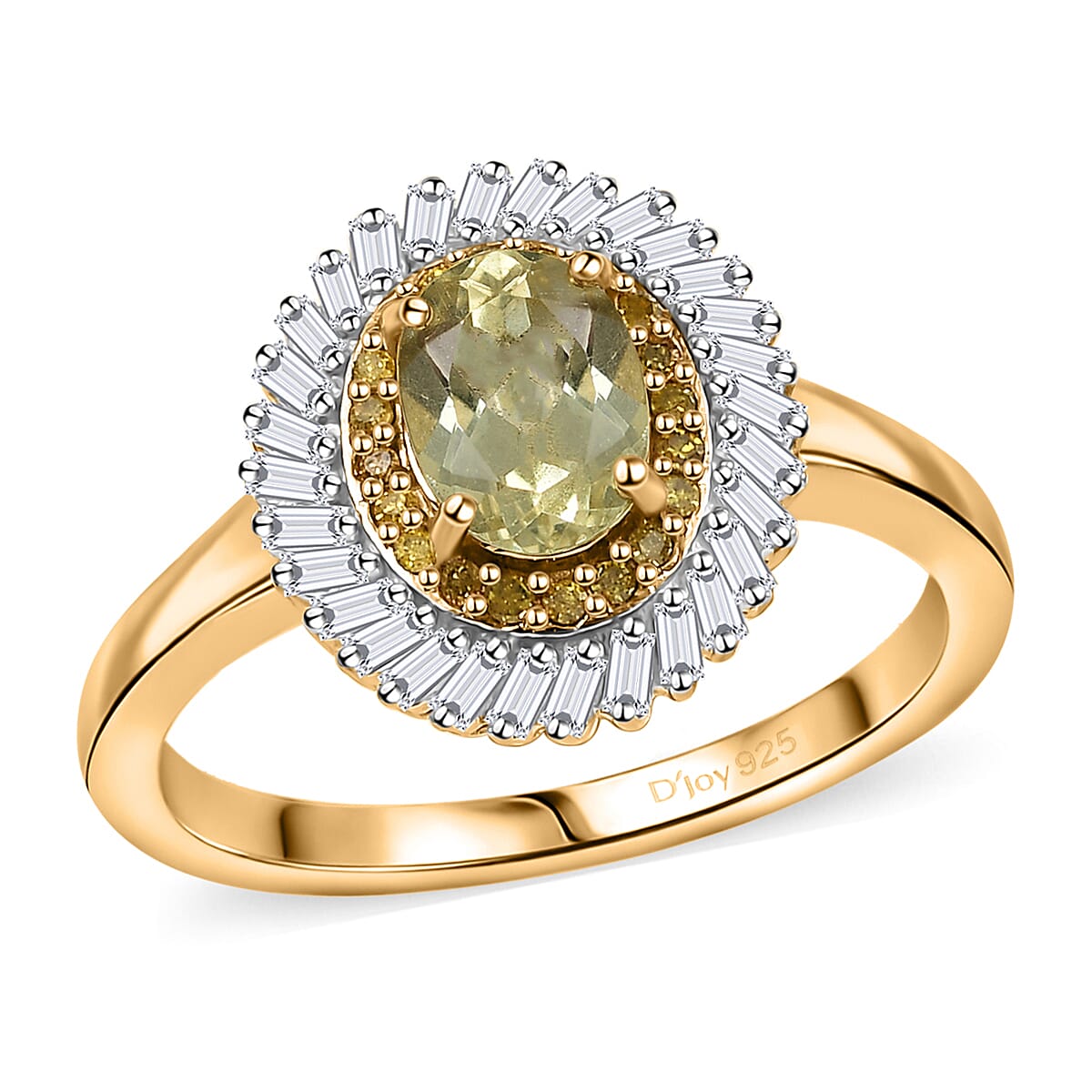 D'Joy Premium Madagascar Yellow Apatite, Natural Yellow and White Diamond 1.20 ctw Spirit of the Sea Ring in 18K Vermeil Yellow Gold Over Sterling Silver (Size 8.0) image number 0