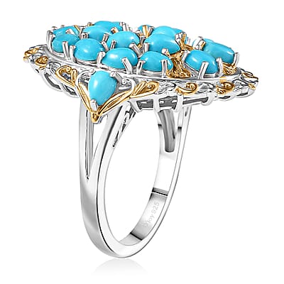 D'Joy Sleeping Beauty Turquoise 4.15 ctw Tree of Life Ring in 18K Vermeil YG and Rhodium Over Sterling Silver (Size 10.0)