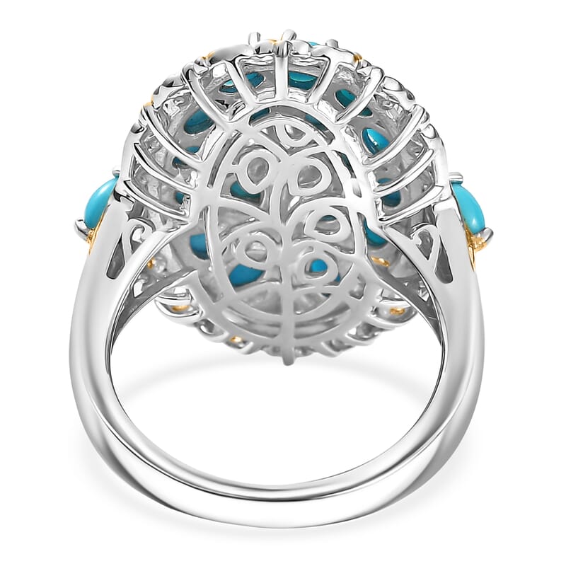 D'Joy Sleeping Beauty Turquoise 4.15 ctw Tree of Life Ring in 18K Vermeil YG and Rhodium Over Sterling Silver (Size 10.0)