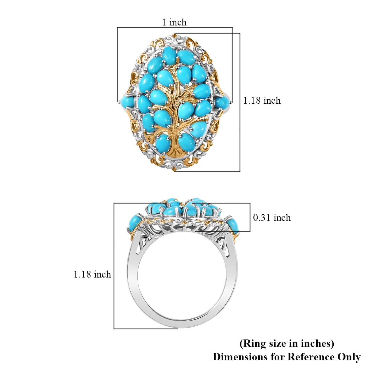 D'Joy Sleeping Beauty Turquoise 4.15 ctw Tree of Life Ring in 18K Vermeil YG and Rhodium Over Sterling Silver (Size 7.0) image number 5