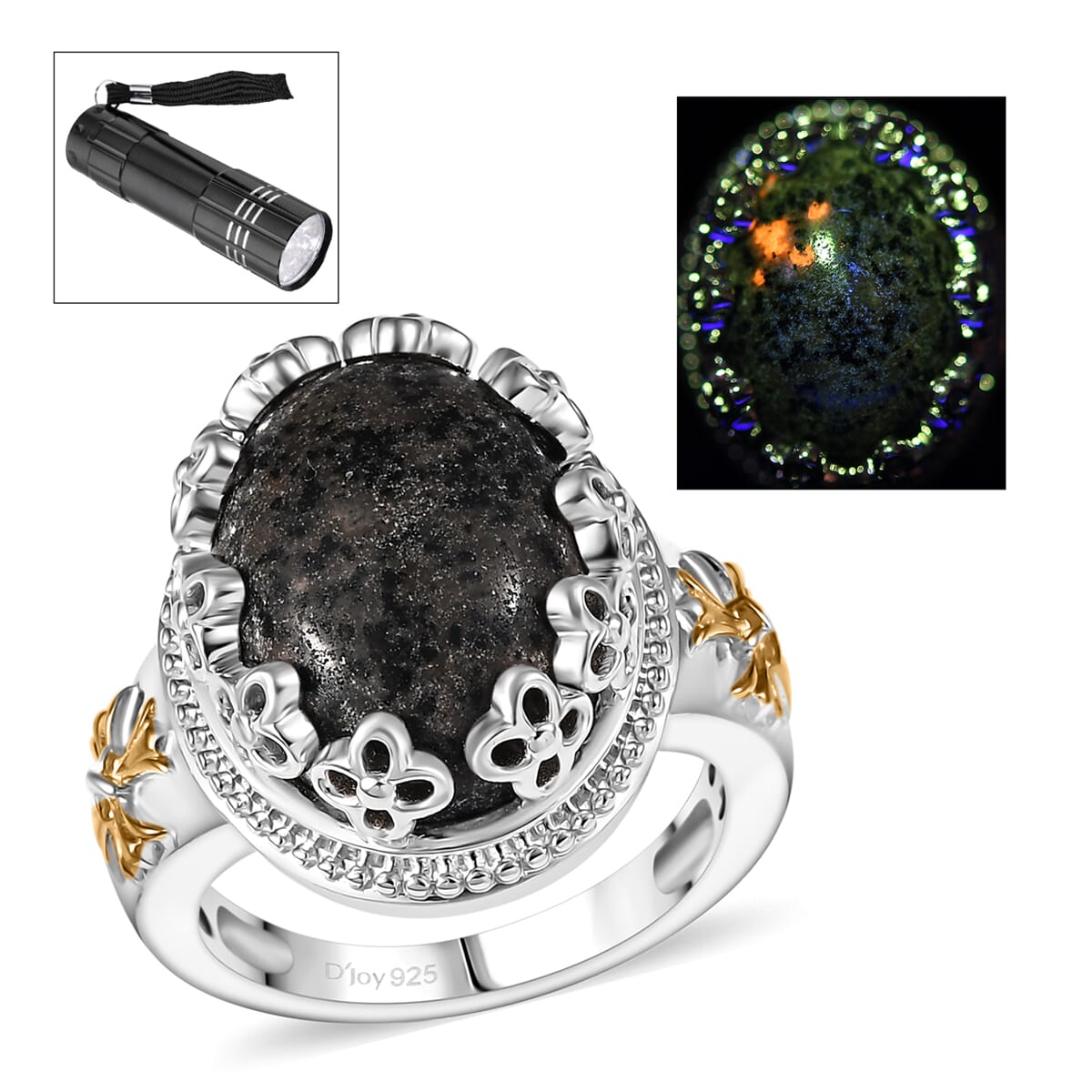 Karis Natural Yooperlite 9.90 ctw Crown Ring in 18K YG Plated and Platinum Bond (Size 10.0) with Free UV Flash Light  image number 0