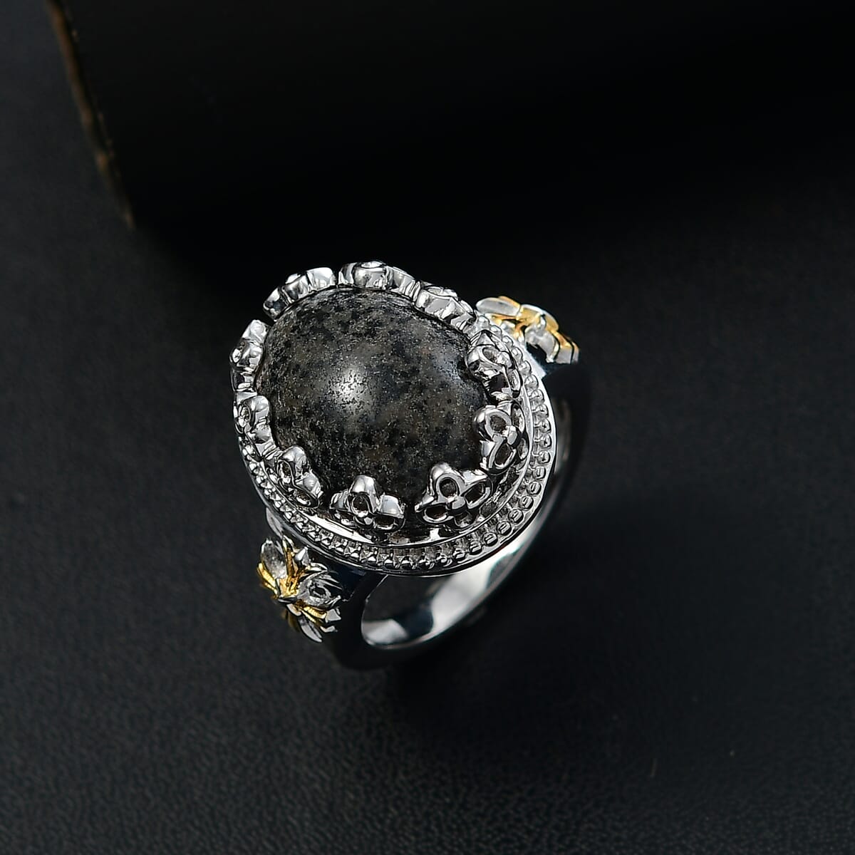 Karis Natural Yooperlite 9.90 ctw Crown Ring in 18K YG Plated and Platinum Bond (Size 10.0) with Free UV Flash Light  image number 1
