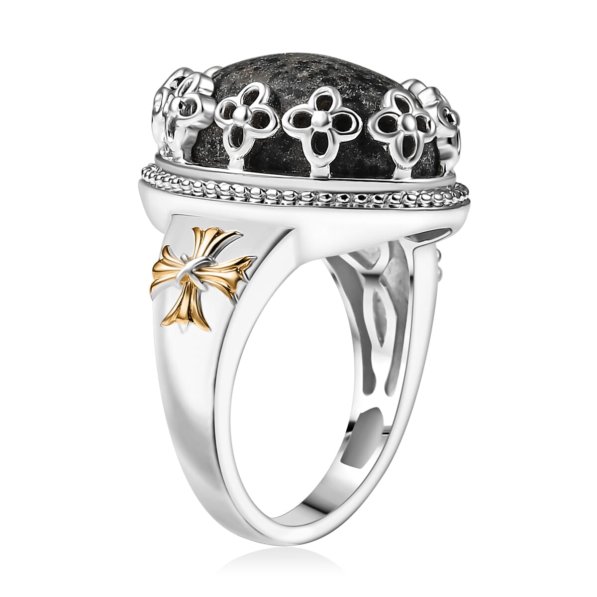 Karis Natural Yooperlite 9.90 ctw Crown Ring in 18K YG Plated and Platinum Bond (Size 10.0) with Free UV Flash Light  image number 3