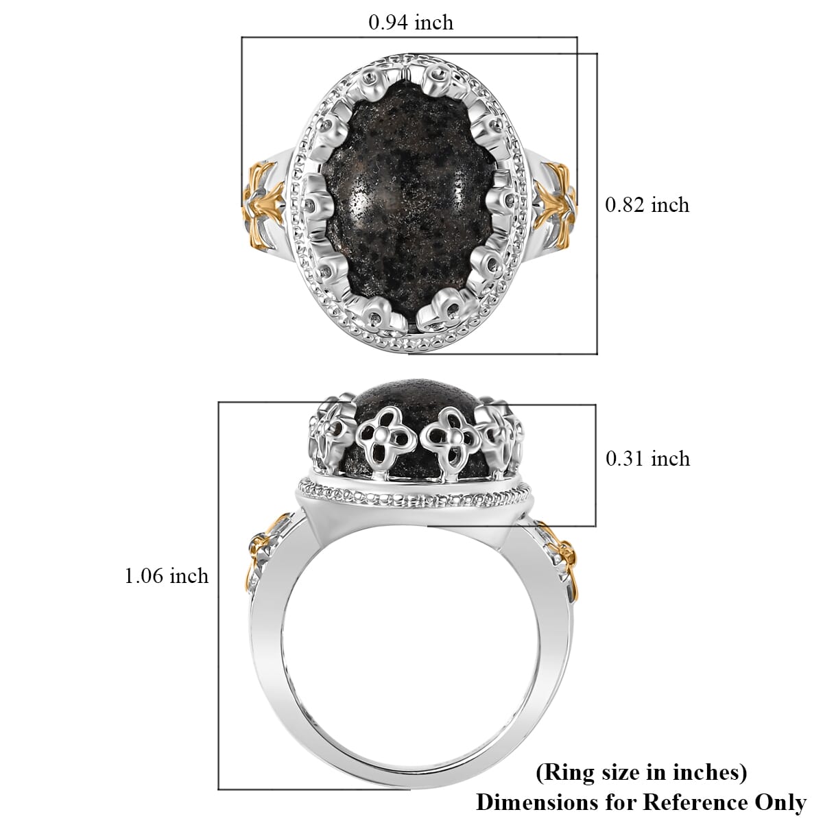 Karis Natural Yooperlite 9.90 ctw Crown Ring in 18K YG Plated and Platinum Bond (Size 10.0) with Free UV Flash Light  image number 5