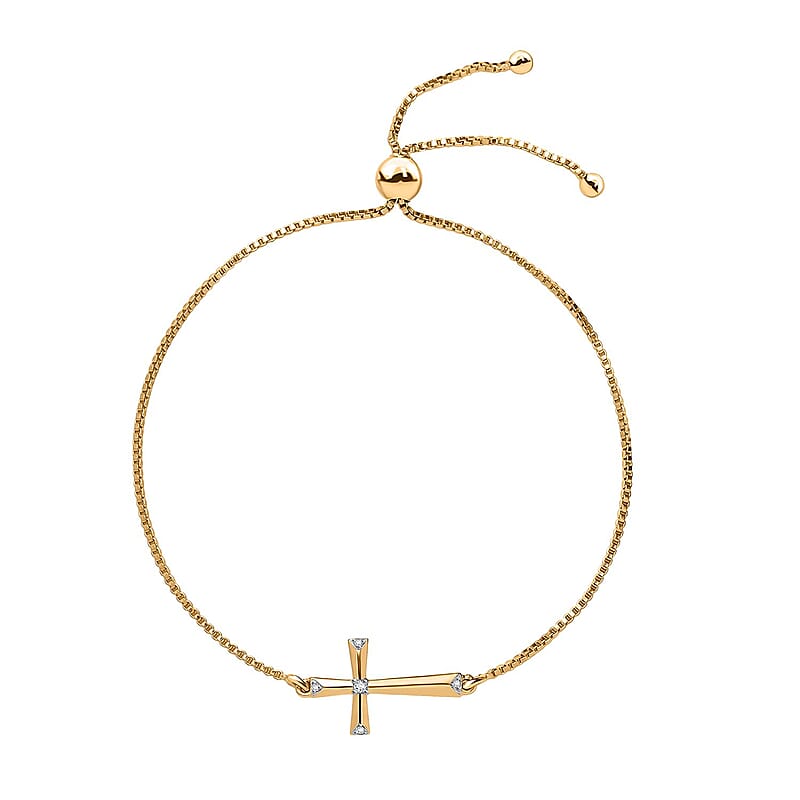 D'Joy Moissanite 0.05 ctw Chain Bracelet in 18K Vermeil Yellow Gold Over Sterling Silve (7.25 In) 