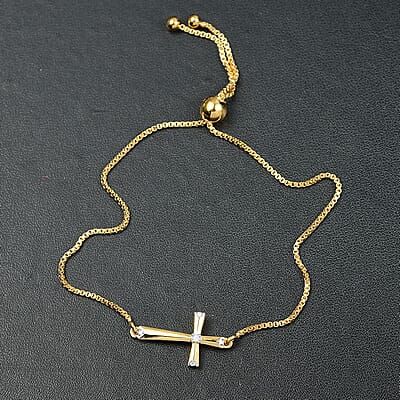 D'Joy Moissanite 0.05 ctw Chain Bracelet in 18K Vermeil Yellow Gold Over Sterling Silve (7.25 In) 