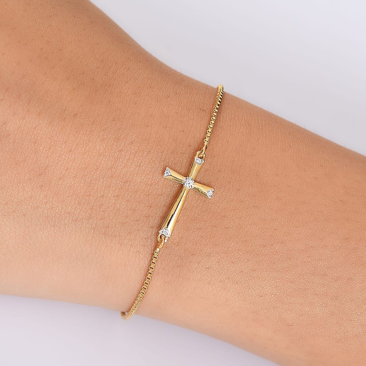 D'Joy Moissanite 0.05 ctw Chain Bracelet in 18K Vermeil Yellow Gold Over Sterling Silve (7.25 In)  image number 2