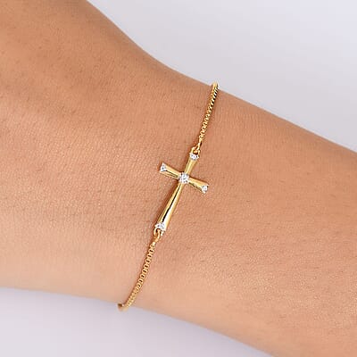 D'Joy Moissanite 0.05 ctw Chain Bracelet in 18K Vermeil Yellow Gold Over Sterling Silve (7.25 In) 