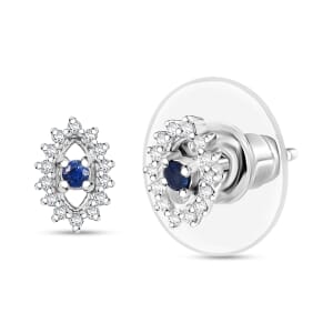 D'Joy Kanchanaburi Blue Sapphire and Moissanite 0.30 ctw Solitaire Stud Earrings in Rhodium Over Sterling Silver