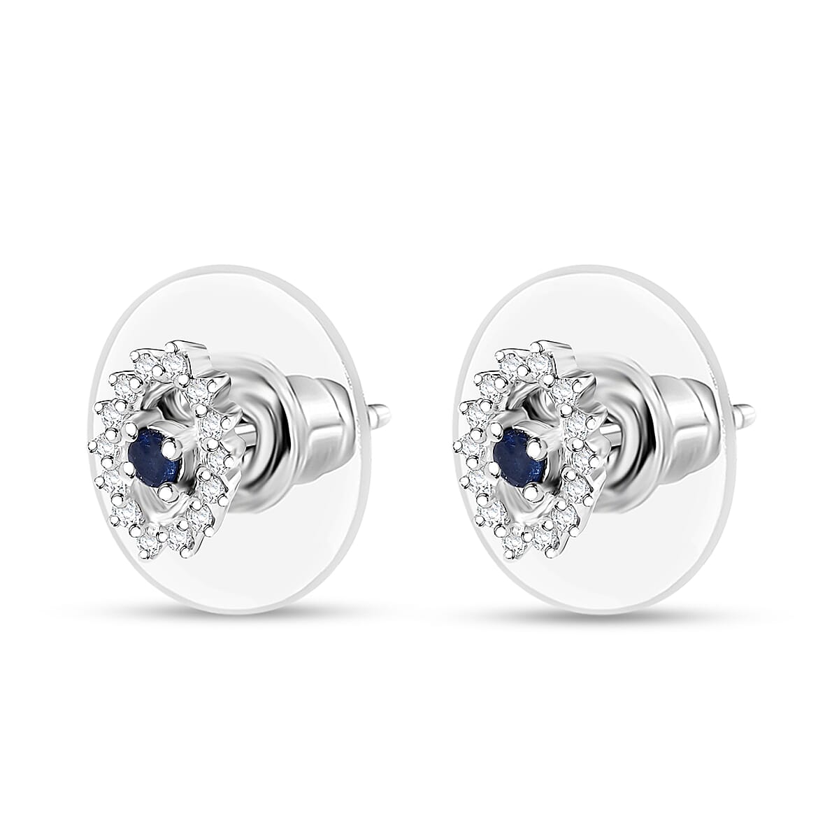 D'Joy Kanchanaburi Blue Sapphire and Moissanite 0.30 ctw Solitaire Stud Earrings in Rhodium Over Sterling Silver