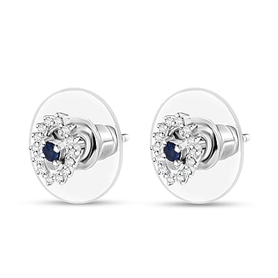 D'Joy Kanchanaburi Blue Sapphire and Moissanite 0.30 ctw Solitaire Stud Earrings in Rhodium Over Sterling Silver