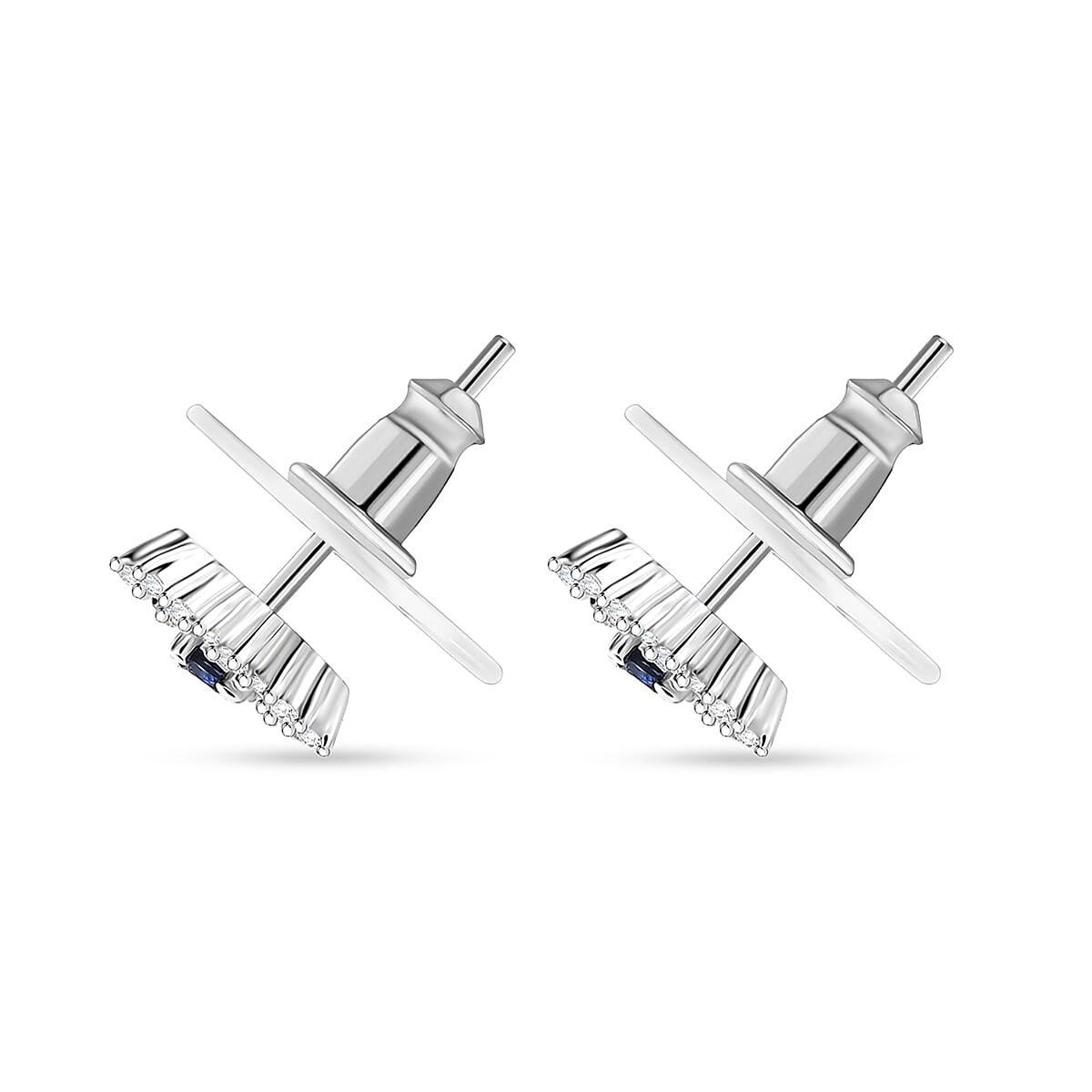 D'Joy Kanchanaburi Blue Sapphire and Moissanite 0.30 ctw Solitaire Stud Earrings in Rhodium Over Sterling Silver