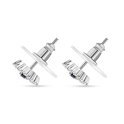 D'Joy Kanchanaburi Blue Sapphire and Moissanite 0.30 ctw Solitaire Stud Earrings in Rhodium Over Sterling Silver