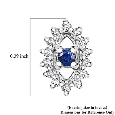 D'Joy Kanchanaburi Blue Sapphire and Moissanite 0.30 ctw Solitaire Stud Earrings in Rhodium Over Sterling Silver