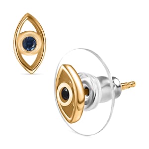 D'Joy Kanchanaburi Blue Sapphire 0.85 ctw Solitaire Stud Earrings in 18K Vermeil Yellow Gold Over Sterling Silver 