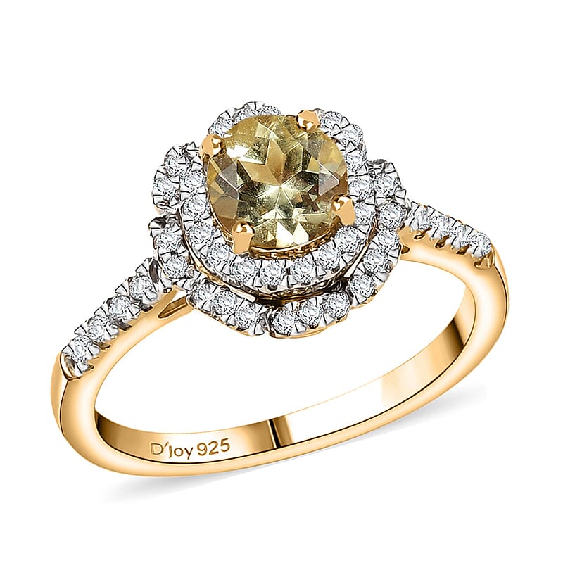 D'Joy Madagascar Yellow Apatite and White Zircon 1.50 ctw Floral Halo Ring in 18K Vermeil Yellow Gold Over Sterling Silver (Size 10.0) 