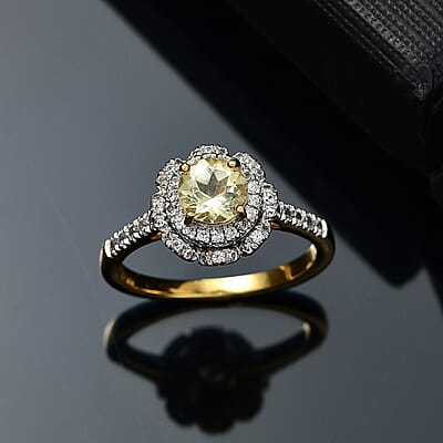 D'Joy Madagascar Yellow Apatite and White Zircon 1.50 ctw Floral Halo Ring in 18K Vermeil Yellow Gold Over Sterling Silver (Size 10.0) 