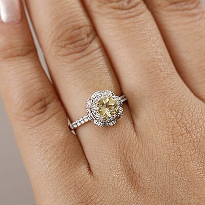 D'Joy Madagascar Yellow Apatite and White Zircon 1.50 ctw Floral Halo Ring in 18K Vermeil Yellow Gold Over Sterling Silver (Size 10.0) 