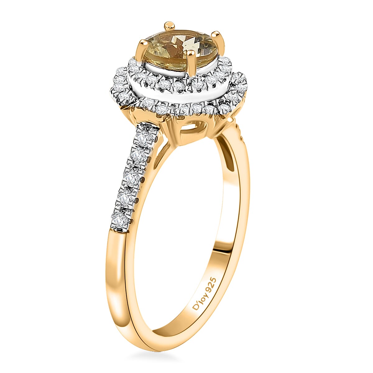 D'Joy Madagascar Yellow Apatite and White Zircon 1.50 ctw Floral Halo Ring in 18K Vermeil Yellow Gold Over Sterling Silver (Size 10.0) 
