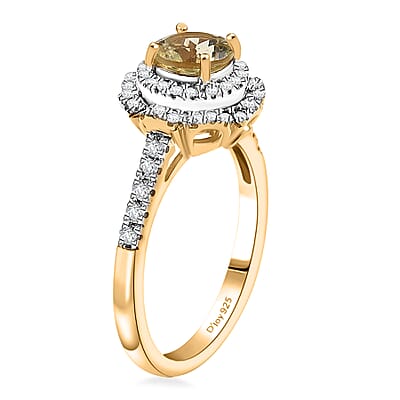 D'Joy Madagascar Yellow Apatite and White Zircon 1.50 ctw Floral Halo Ring in 18K Vermeil Yellow Gold Over Sterling Silver (Size 10.0) 
