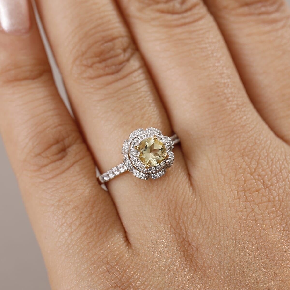 D'Joy Madagascar Yellow Apatite and White Zircon 1.50 ctw Floral Halo Ring in 18K Vermeil Yellow Gold Over Sterling Silver (Size 6.0)  image number 2