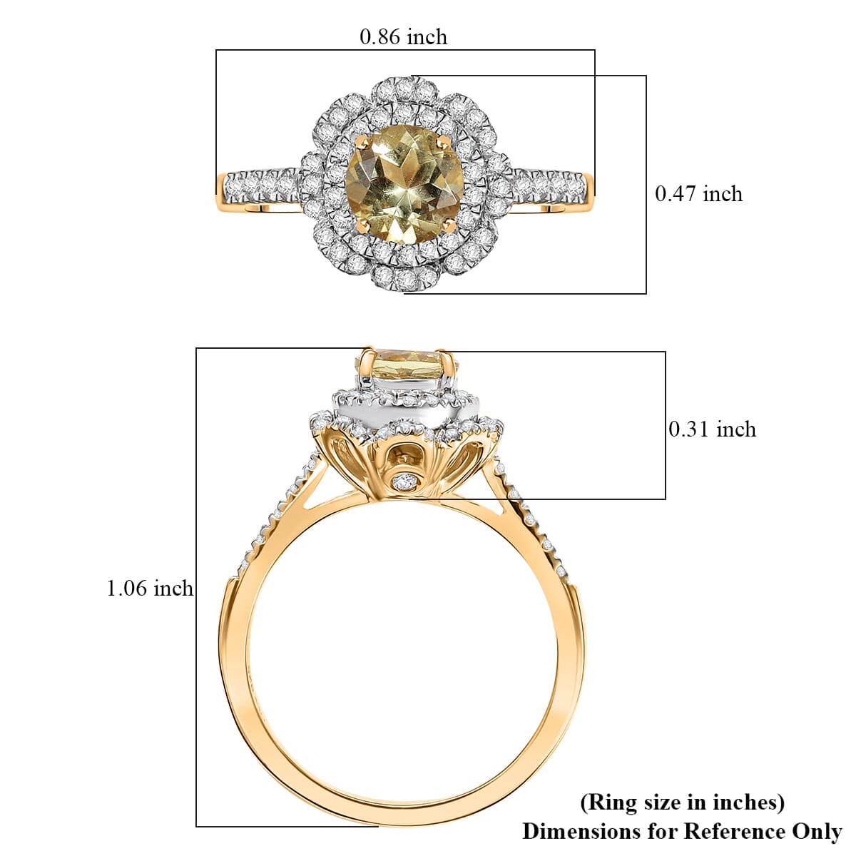 D'Joy Madagascar Yellow Apatite and White Zircon 1.50 ctw Floral Halo Ring in 18K Vermeil Yellow Gold Over Sterling Silver (Size 6.0)  image number 5