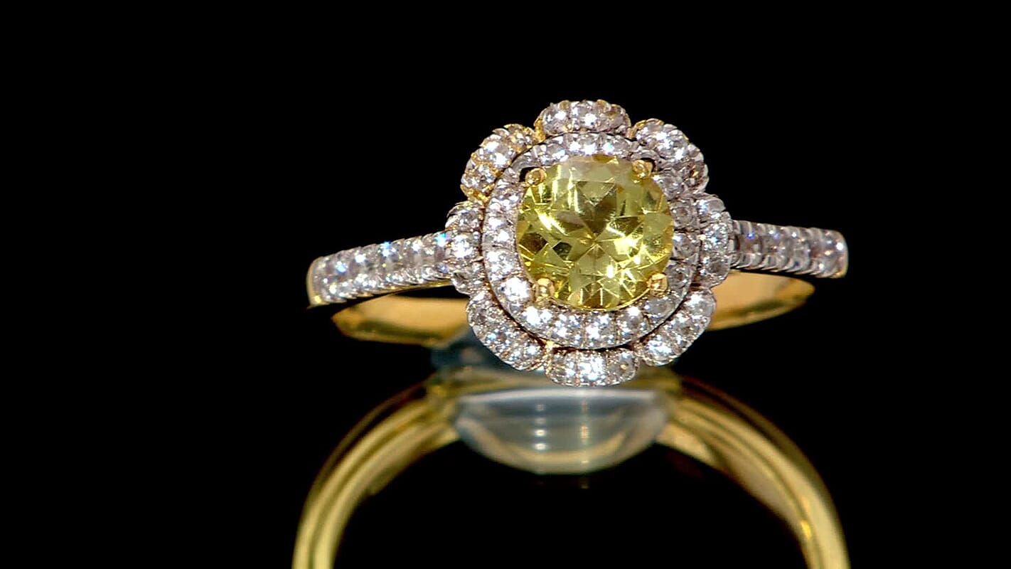 Yellow Apatite, White Zircon Ring in 18K Vermeil YG Over Sterling Silver (Size 10.0) 1.50 ctw