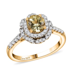 D'Joy Madagascar Yellow Apatite and White Zircon 1.50 ctw Floral Halo Ring in 18K Vermeil Yellow Gold Over Sterling Silver (Size 9.0) 