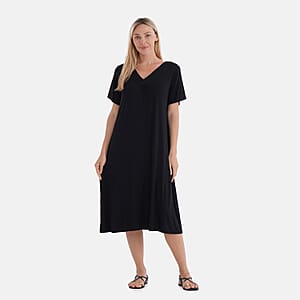 TAMSY Black Solid Knit Summer House Dress with Sleeves - One Size Fits Most