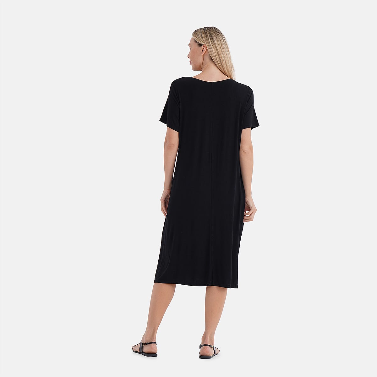 TAMSY Black Solid Knit Summer House Dress with Sleeves - One Size Fits Most image number 1