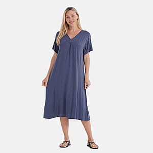 TAMSY Slate Solid Knit Summer House Dress with Sleeves - One Size Fits Most