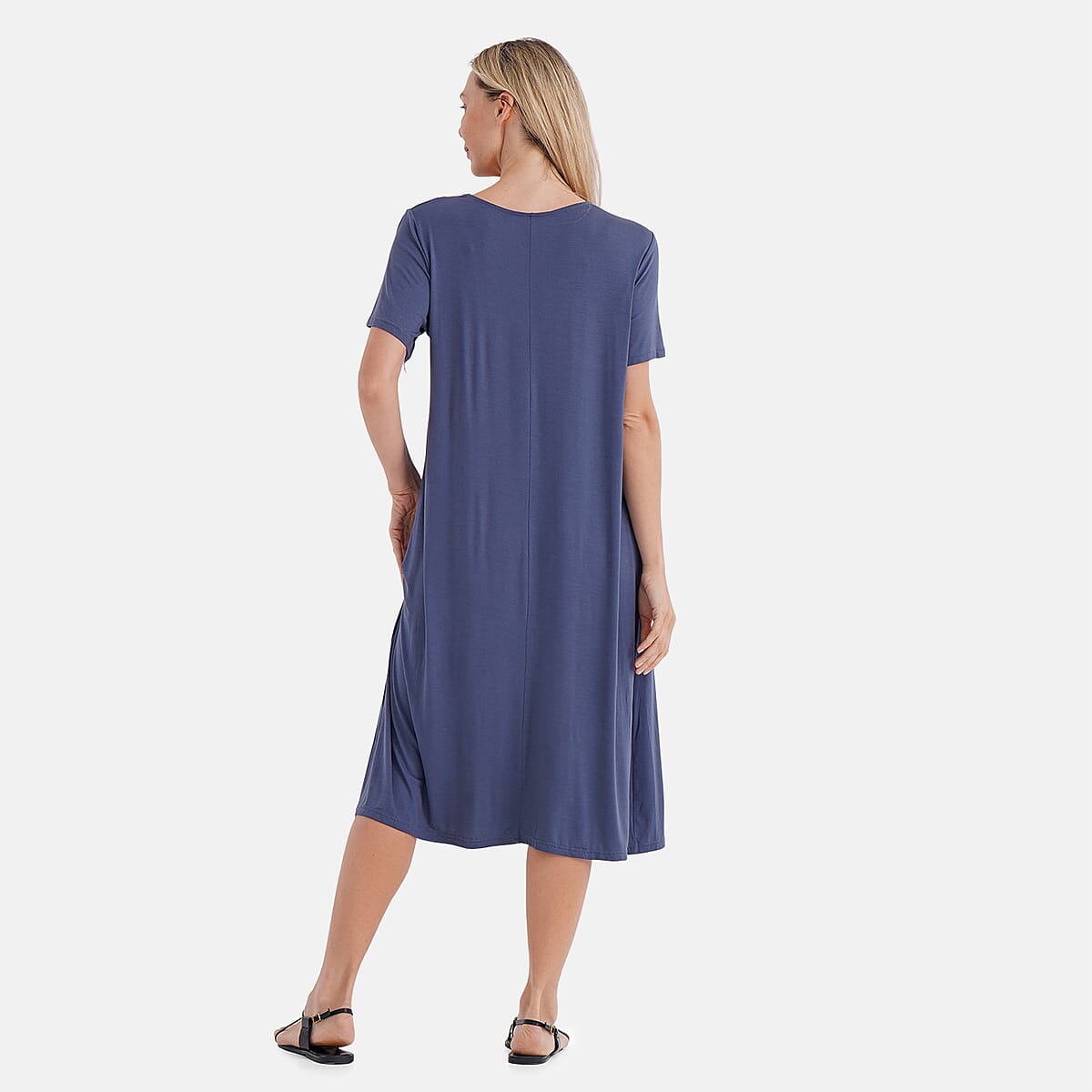 TAMSY Slate Solid Knit Summer House Dress with Sleeves - One Size Fits Most image number 1