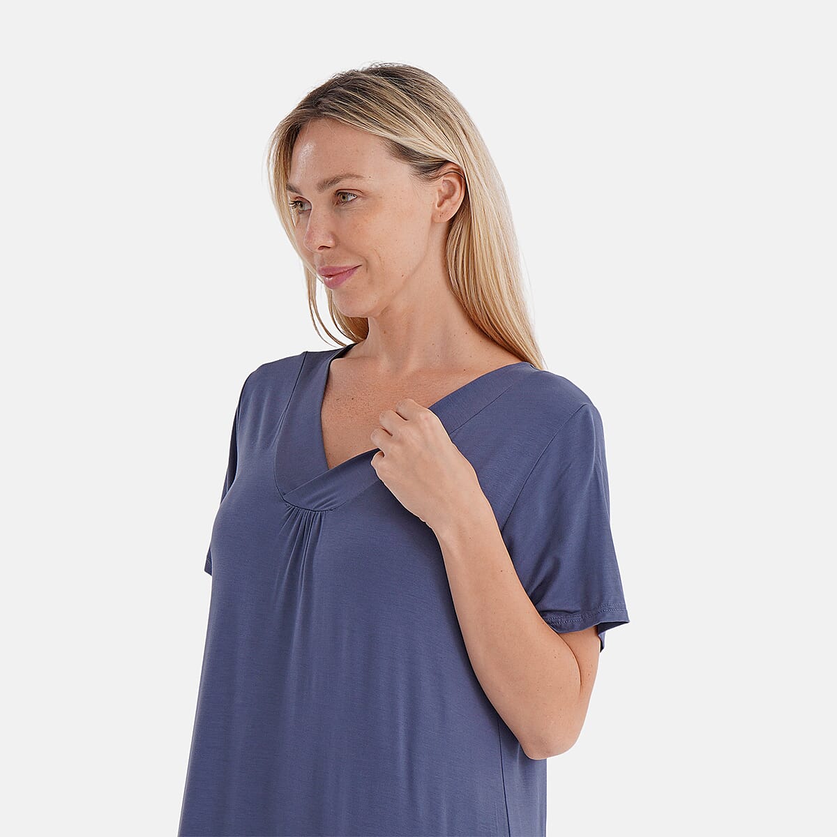TAMSY Slate Solid Knit Summer House Dress with Sleeves - One Size Fits Most image number 4