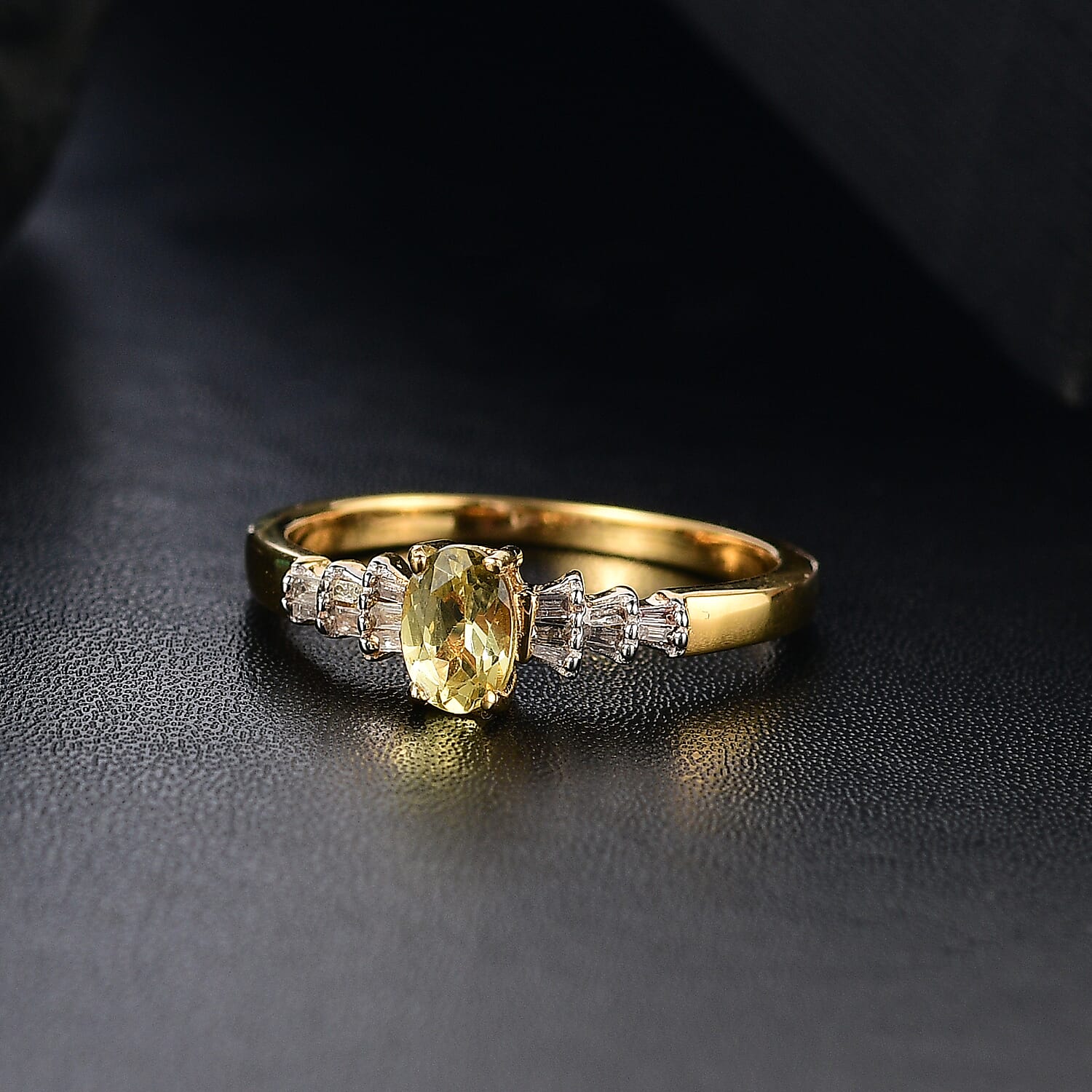 D'Joy Madagascar Yellow Apatite and Diamond 0.60 ctw Ring in 18K Vermeil Yellow Gold Over Sterling Silver (Size 10.0)
