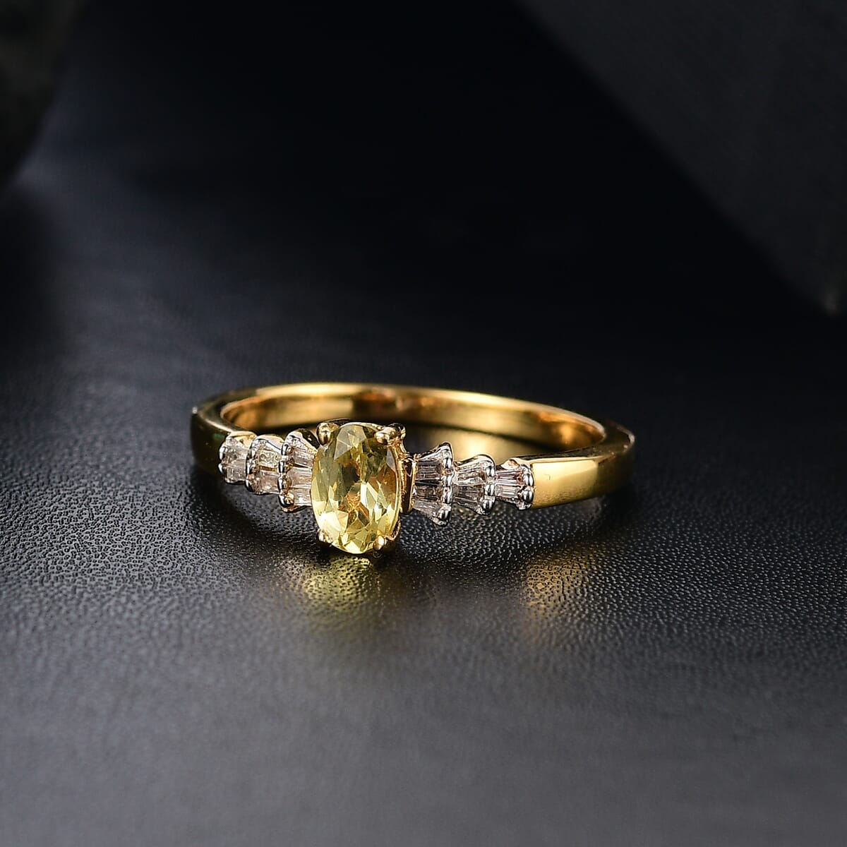 D'Joy Madagascar Yellow Apatite and Diamond 0.60 ctw Ring in 18K Vermeil Yellow Gold Over Sterling Silver (Size 6.0) image number 1