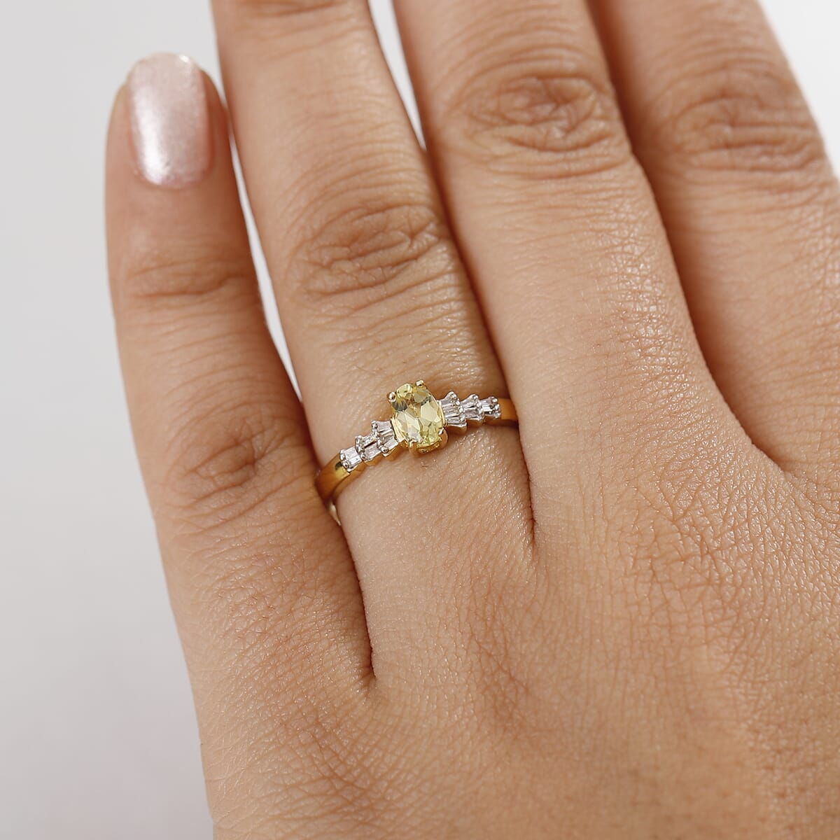D'Joy Madagascar Yellow Apatite and Diamond 0.60 ctw Ring in 18K Vermeil Yellow Gold Over Sterling Silver (Size 6.0) image number 2